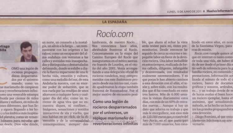 HUELVA INFORMACIÓN – 15 años de ROCIO.COM